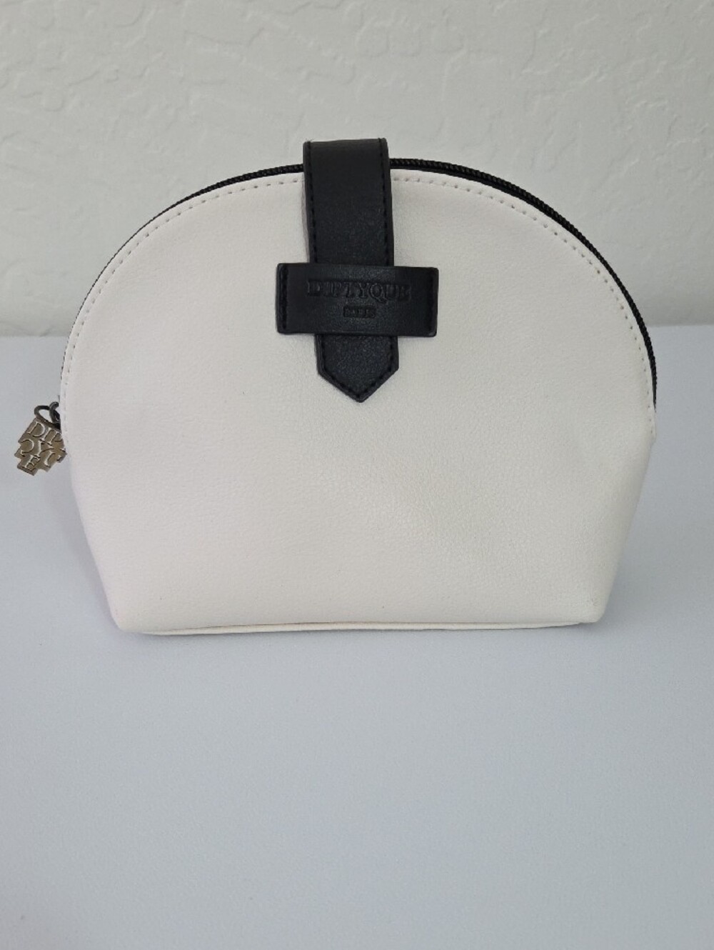 diptyque Black and White Logo Leather Patch Cosmetic Pouch